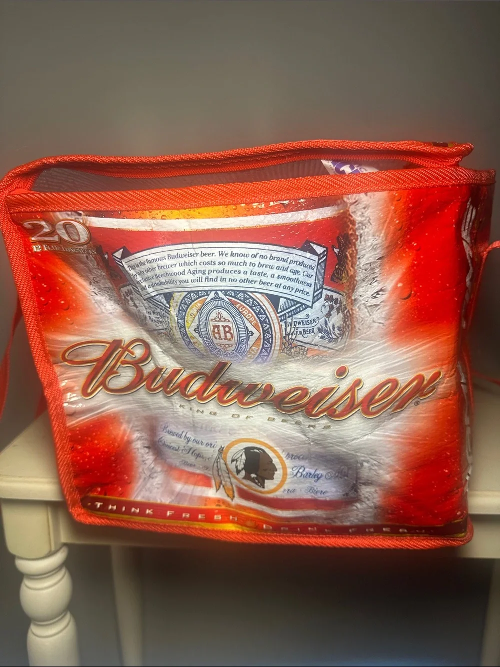 Budweiser Redskins Red, White and Gold Insulated Bottle Carrier cooler